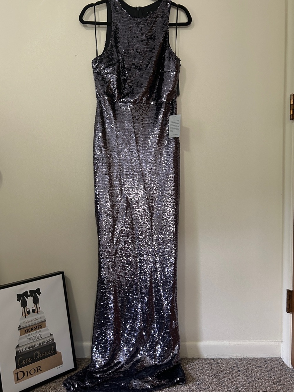 Lulu's Silver Sequin Strapless Gown Long, Size M